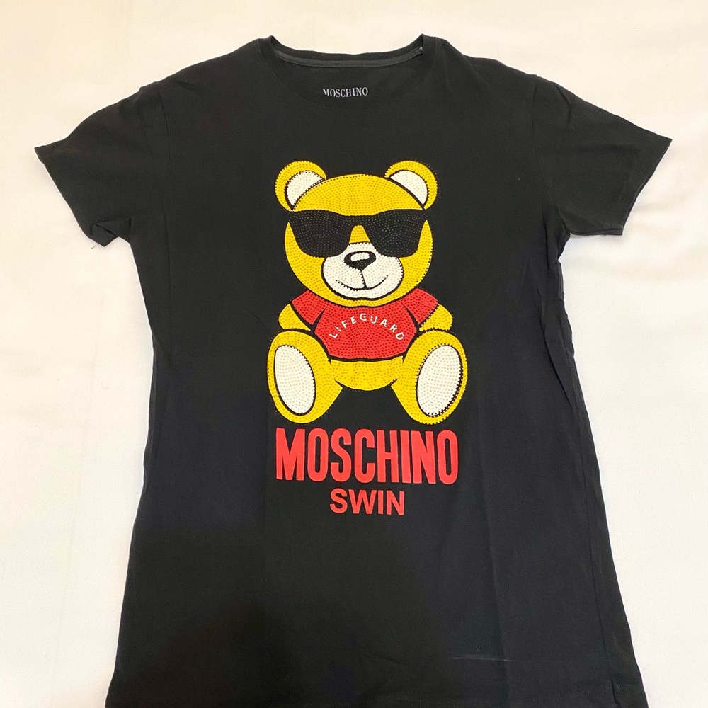 Moschino Charcoal Tee with Yellow Bear and Red Accents